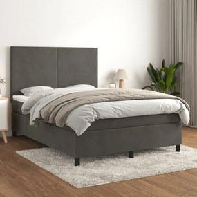 3142900 vidaXL Pat box spring cu saltea, gri închis, 140x190 cm, catifea