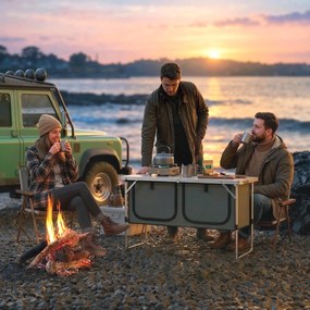 Outsunny Masă de Bucătărie pentru Camping Pliabilă cu Dulap din Material Oxford Cadru din Aluminiu pentru Picnic 120x47x70 cm Argintiu | Aosom Romania