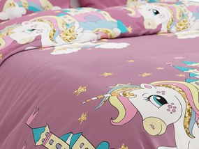 Lenjerie de pat pentru copii din bumbac violet, UNICORN