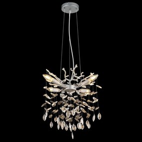 Candelabru metal argintiu mat, cristale de sticla QUEENA