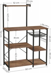 RAI6 - Rafturi 90 cm, pentru birou, bucatarie, stil industrial - Maro