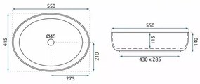 Lavoar pe blat Rea Queen Carrara oval finisaj alb marmura lucios 55 cm