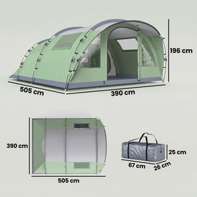 Outsunny Cort Mare Multi-Cameră pentru 2-4 Persoane, cu Ferestre și Verandă, Verde | Aosom Romania