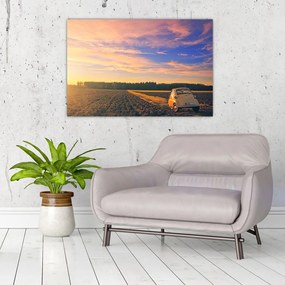 Tablou - Mașină galbenă ăn câmp (90x60 cm)