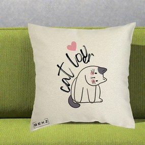 Perna Personalizata Cat Lover Pisica Ilustratie Linie, 40x40 cm, Ecru, Husa Detasabila, Perna Inclusa, BEKZ®