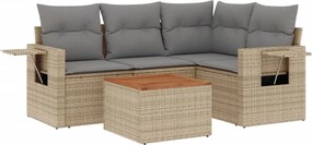 vidaXL Set canapele de grădină, 5 piese, cu perne, bej, poliratan