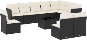 vidaXL Set canapele de grădină cu perne, 11 piese, negru, poliratan