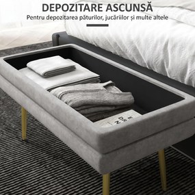 HOMCOM Bancă Otomană Tapițată, Picioare Aurii, Design Modern pentru Living și Dormitor, Gri | Aosom Romania