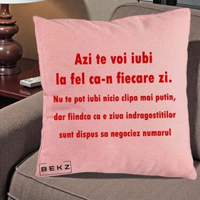 Cadou pentru Iubita - Perna Personalizata Azi Te Voi Iubi, 40x40 cm, Roz, Husa Detasabila, Perna Inclusa, BEKZ®