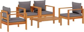 vidaXL Set de canapele de grădină cu perne, 5 buc., lemn masiv acacia