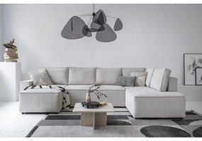 Colțar alb extensibil cu tapițerie din catifea reiată (cu colț pe partea dreaptă/în formă de "U") Brave Dave – Miuform