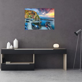 Tablou pe sticlă - Satul mediteranean (70x50 cm)