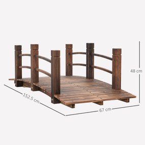 Outsunny Pod de Grădină - Pod de Iaz - pasarelă din Lemn - Decor Grădină dim. 152,5L x 67l x 48H cm - Lemn de Brad tratat prin carbonizare | Aosom Romania