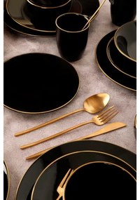 Set de veselă, 30 piese, negru/auriu, din ceramică vitrificată