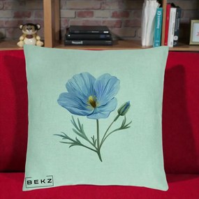 Perna Decorativa Mac Albastru Acuarela, 40x40 cm, Verde Menta, Husa Detasabila, Perna Inclusa, BEKZ®