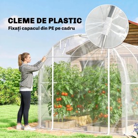 Outsunny Seră de Grădină Tip Tunel 2x3x2 m cu 2 Uși Rulabile, Seră pentru Legume, Flori și Fructe, cu 4 Bare Diagonale, Cadru din Oțel și Acoperiș PE, Transparentă | Aosom Romania