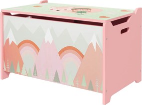 ZONEKIZ Cutie de depozitare cu spațiu, ladă pentru jucării cu capac și balama de siguranță, design drăguț cu animale, 60 x 37 x 39 cm, Roz | Aosom Romania