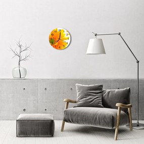 Ceas de perete din sticla rotund Flori Flori &amp; Plante Orange