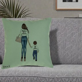 Cadou pentru Mama - Perna Personalizata, Model Mother of a Prince, 40x40 cm, Verde, Husa Detasabila, Perna Inclusa, BEKZ®