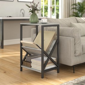 HOMCOM Masă laterală îngustă, măsuță de lângă canapea cu depozitare pe 3 nivele, suport pentru reviste în V, cadru din oțel, 40x30x61cm, gri închis | Aosom Romania