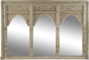 Oglindă decorativă de perete, stil natural rustic, culoare natur, din lemn de tec, „Teak”