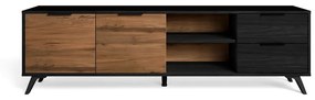 Comodă TV negru/natural cu aspect de lemn de nuc 181x53 cm Noe – Marckeric