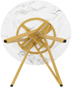 Masă rotundă pentru 4 persoane, Alb+Auriu | Aosom Romania