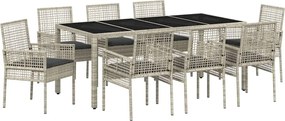vidaXL Set de masă pentru grădină 9 pcs Gri deschis poliratan