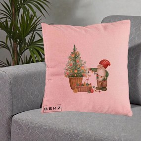 Perna Decorativa Pitic de Craciun cu Brad, 40x40 cm, Roz, Husa Detasabila, Perna Inclusa, BEKZ®