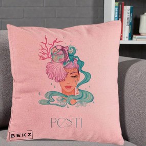 Perna Personalizata Zodiac Pesti Cowgirl, 40x40 cm, Roz, Husa Detasabila, Perna Inclusa, BEKZ®