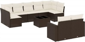 vidaXL Set canapele de grădină cu perne, 10 piese, maro, poliratan