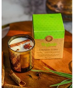 Lumânare aromată organică Lemongrass & Spice200 g în sticlă cu folie aurie