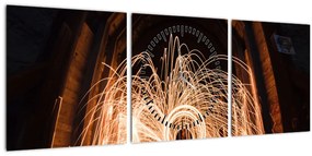 Tablou - Show de lumini deasupra șinelor (cu ceas) (90x30 cm)