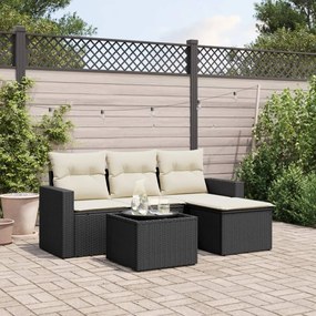 3218866 vidaXL Set mobilier de grădină cu perne, 5 piese, negru, poliratan