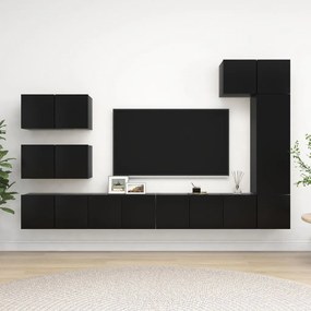 3078821 vidaXL Set dulapuri TV, 8 piese, negru, lemn prelucrat