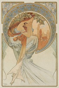 Reproducere The Arts 4, Heavily Distressed (Beautiful Vintage Art Nouveau Lady) - Alfons / Alphonse Mucha, (26.7 x 40 cm)