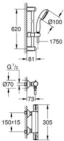 Pachet: Baterie cabina dus Grohe Grohtherm 800,set dus inclus-34565001+Baterie lavoar Grohe Eurosmart marimea S-33265002