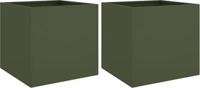 vidaXL Jardiniere, 2 buc., verde măsliniu, 49x47x46 cm, oțel
