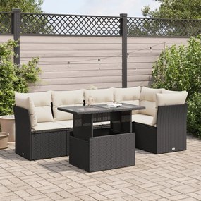 3326157 vidaXL Set mobilier de grădină cu perne, 6 piese, negru, poliratan