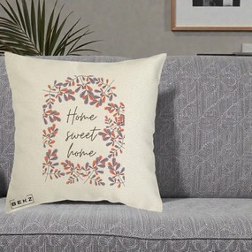 Perna Decorativa Home Sweet Home Frunze Colorate, 40x40 cm, Ecru, Husa Detasabila, Perna Inclusa, BEKZ®