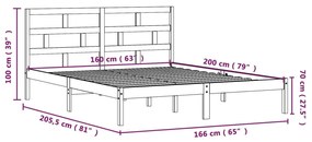 Cadru de pat, alb, 160x200 cm, lemn masiv de pin Alb, 160 x 200 cm