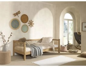 Pat Cabină Forrest Oak pentru Camera Copii, 90x200 cm, din Lemn Masiv de Stejar, Natur – Vipack