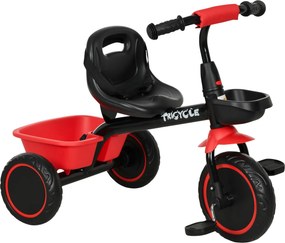AIYAPLAY Tricicletă pentru Copii 2-5 Ani, cu Șezut Reglabil, Coș și Apărătoare de Noroi, Roșie | Aosom Romania