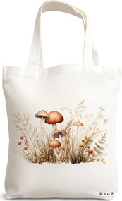 Sacosa de Panza pentru Cumparaturi, Geanta Tote Colorful Mushrooms 12, 38x34.5 cm, Alba, BEKZ®