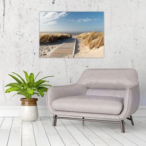 Tablou pe sticlă - Plaja cu nisip de pe insula Langeoog, Germania (70x50 cm)