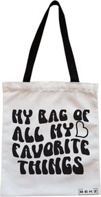 Sacosa de Panza pentru Cumparaturi, Geanta Tote, model My bag of all my favorite things, Cu fermoar, 38x34.5 cm, Alba, BEKZ®