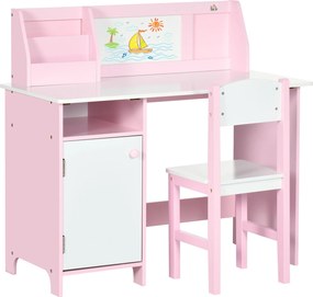 HOMCOM Set Masă și Scaune pentru Copii 5-8 Ani cu Spațiu de Depozitare, Tablă și Scaun, 90x45x85 cm, Roz | Aosom Romania