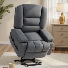 HOMCOM Scaun Rabatabil, Canapea cu Masaj prin Vibrații și Căldură, Scaun de Ridicare cu Telecomandă, 97x90x102 cm, Gri
