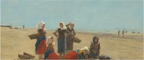 Tablou - Eugène Boudin, Women on the Beach at Berck, reproducere (120x50 cm)
