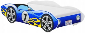 Pat tip masinuta pentru copii NOVOKIDS™ CORVETTE, 160x80 CM, Set cu Saltea din Spuma MATSEN® 10 CM Inclusa, Somiera Sistem FLEX, Cu Protectii